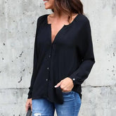 Chic V-Neck Chiffon Blouse with Button Detail